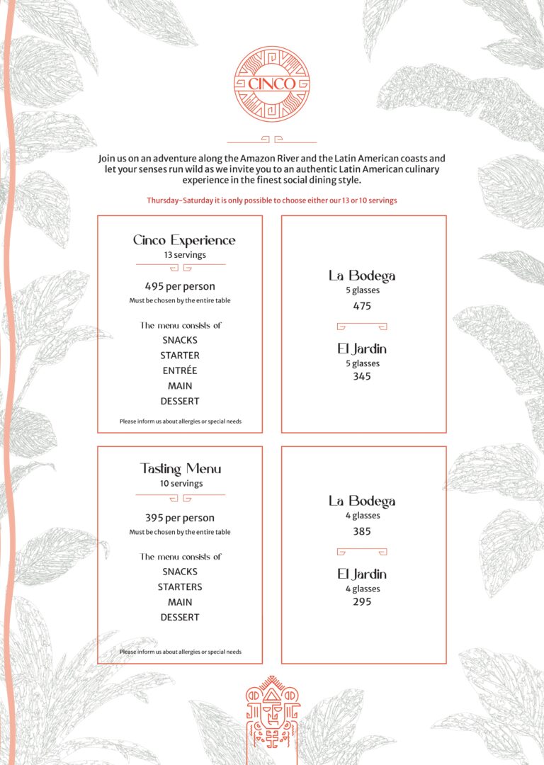 Cinco Menu | Social Dining menuer | 10 eller 13 serveringer