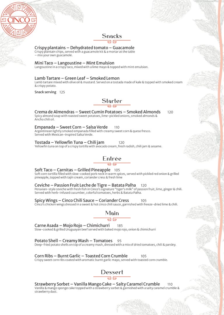 Cinco Menu | Social Dining menuer | 10 eller 13 serveringer